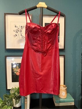 SHEIN faux leather red corset top body on dress